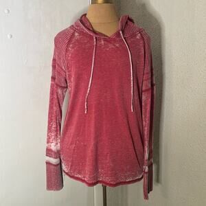 Others Follow Red Burnout Waffle Knit High Low Long Sleeve Hoodie M Skater Urban